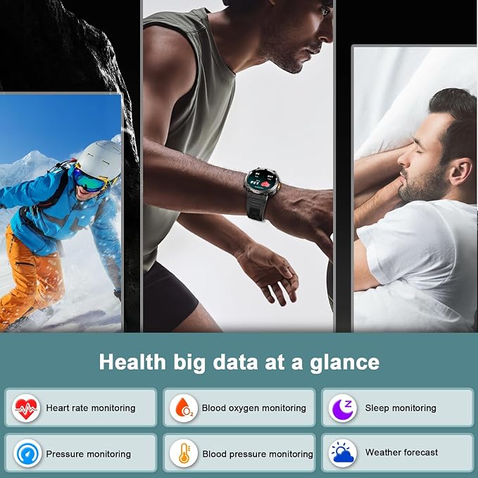 Military Tactical Smart Watches for Men, 1.45" Smart Watch for Android and iPhone, Fitness Tracker Watch with Compass & Flashlight/30-Day Battery/IP68 Waterproof/Heart Rate/120+ Sport Modes(2 Straps)