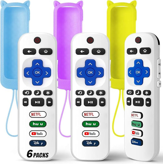 (Pack of 3) Replacement Remote Only for Roku TV with Soft Silicone Protective Cover (Glow in The Dark), Universal Remote for TCL/Onn/Hisense/Sharp/Element/Philips Roku Smart TV (Elegant White)