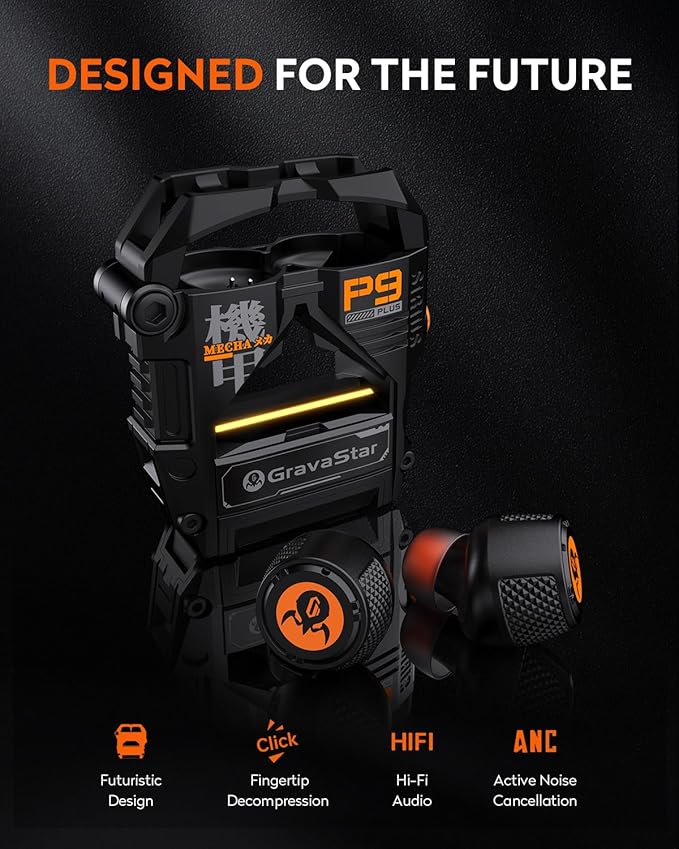 GravaStar Sirius Plus True Wireless Earbuds, Bluetooth 5.3 Active Noise Cancellation ANC Headphones, 28H Playtime, ENC Clear Call, Customization App, IPX4 for Sports/Work -Black