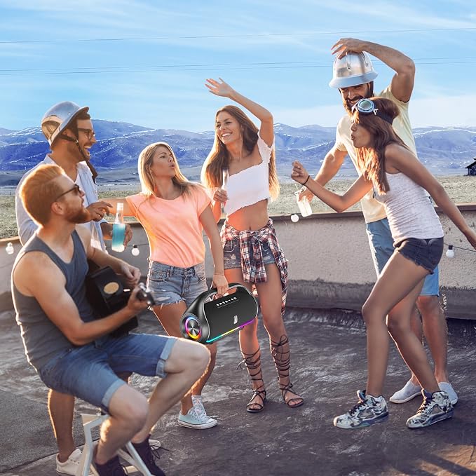 HWWR Portable Bluetooth Speaker, Wireless Outdoor Loud Stereo Audio with Deep Bass, IPX5 Water Resistant Party Sound System, RGB Lights, TWS Pairing, Travel Camping Gear for Home Beach Patio