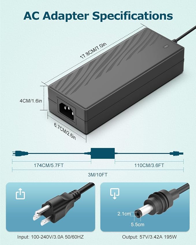 Starlink Gen 3 Power Supply Adapter 57V 3.42A AC to DC Charger for Starlink Gen3 Power Adapter 195W Replacement Power Cord Compatible with Gen 3 Standard Accessories Multi Protection 18AWG 3M/10FT
