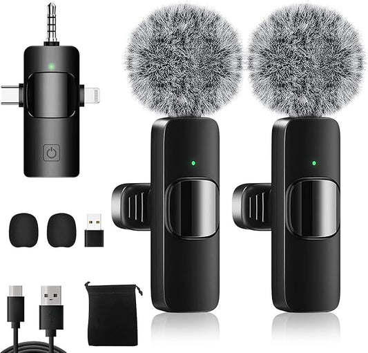 Weton 4 in 1 Wireless Lavalier Microphones for iPhone, Android, Camera, Laptop, USB-C, Mini Microphone, Noise Canceling Lapel Mic - Clip on Mic for Interview Video Recording Podcast Vlog YouTube