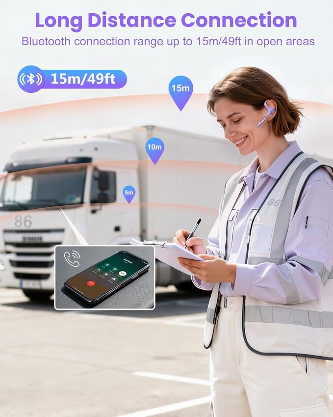 New Bee Bluetooth Headset V5.1 72H Talk Dual Mic with Mute Button for Business, Wireless Hand-Free Bluetooth Earpiece with 500mAh Charging Case for Cell Phone Calls Trucker Driver