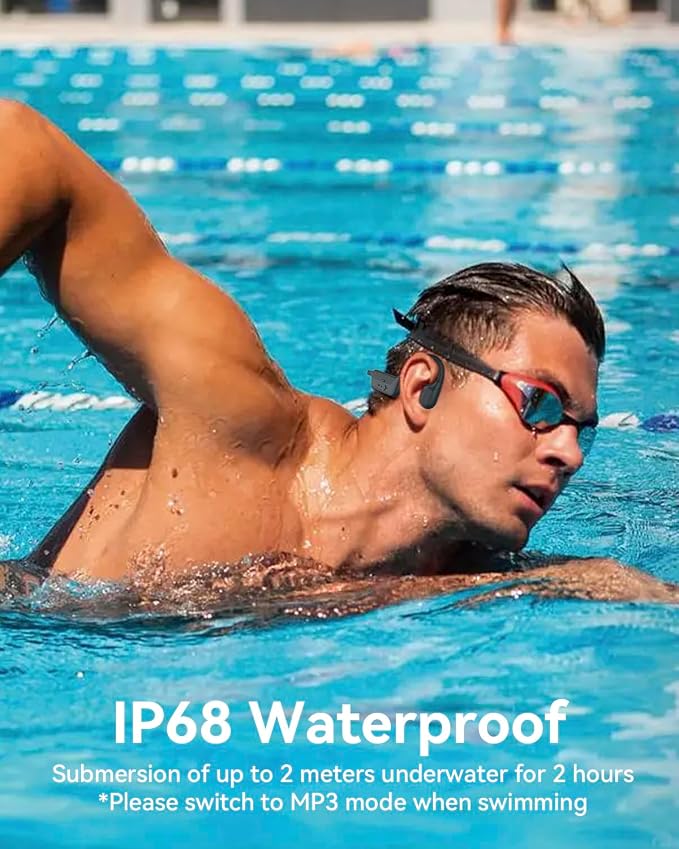 MONODEAL Swimming Headphones-IP68 Waterproof Headphones | Open Ear Bluetooth Waterproof Earbuds with 32GB Memory Card, IP68 Waterproof Headphones for Swimming,Running