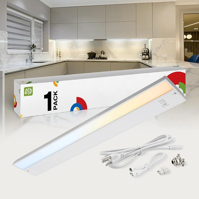 ASD LED Under Cabinet Lighting Plug in or Hardwired 32 Inch, Dimmable Under Cabinet Lights with High/Low/Off Switch, 3CCT 2700K-4000K, Linkable Under Counter Lights for Kitchen, ETL Listed, White