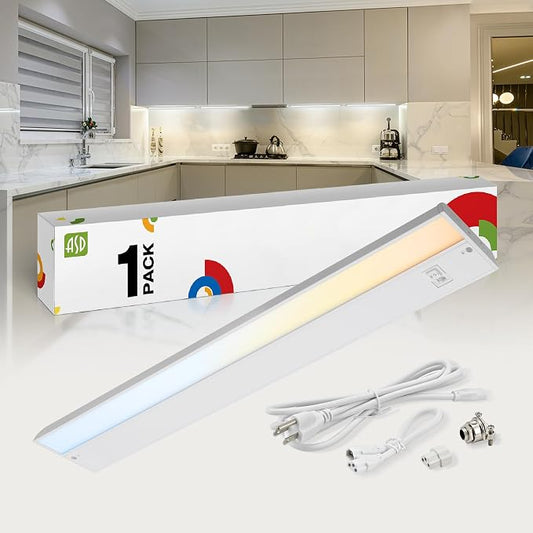 ASD LED Under Cabinet Lighting Plug in or Hardwired 32 Inch, Dimmable Under Cabinet Lights with High/Low/Off Switch, 3CCT 2700K-4000K, Linkable Under Counter Lights for Kitchen, ETL Listed, White