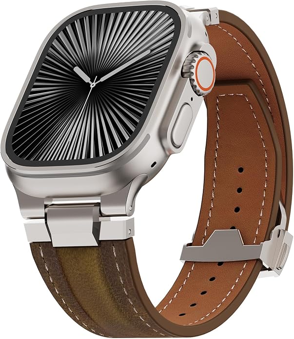 Vintage Genuine Leather Band for Apple Watch Ultra 49mm (2026 Upgrade), Rugged Replacement Strap Compatible with iWatch 46mm 45mm 44mm - for Men Women, Fit Ultra3/2/1, SE 3/2/1, Series11 10/9/8/7/6/5/4