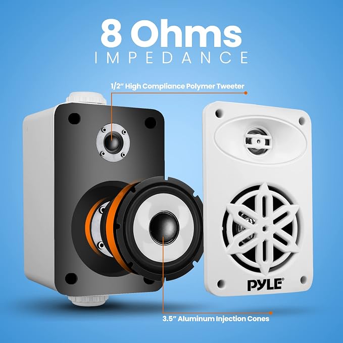 PyleUsa Indoor Outdoor Speakers Pair - 200 Watt Dual Waterproof 3.5” 2-Way Full Range Speaker System w/ 1/2” High Compliance Polymer Tweeter - in-Home, Boat, Deck, Patio, Poolside (White) - PDWR35WT