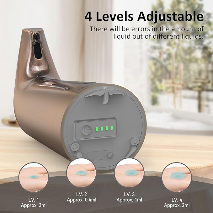 Convenient Automatic Soap Dispenser,4 Adjustable Levels Touchless Hand Sanitizer Pump with Infrared Sensor, Countertop Electric Dispenser for Bathroom,Kitchen