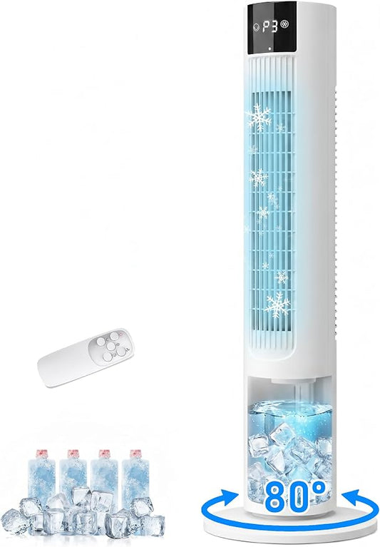 35" Evaporative Air Cooler, 3-In-1 Swamp Cooler, Portable Air Conditioners No Windows Needed, 3 Speeds, 4 Ice Packs, 12H Timer, 80° Oscillation, Remote, AC Cooling Fan for Bedroom, Room