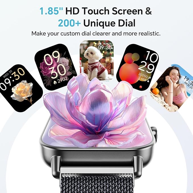 Smart Watch for Women Men (Android/iPhones), Health & Fitness Tracker Watch | Fitness Watch with SpO2/Heart Rate Monitor, Sleep Tracker, 1.85" Smart Watch with Bluetooth Calls/Messages, 3ATM waterproof