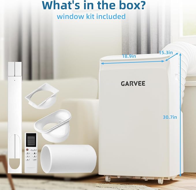 12000 BTU Portable Air Conditioner with White Body and Black Top Cover, Cooling, Dehumidifying & Fan Functions, Perfect for Large Rooms, Quiet Operation, 24-Hour Timer & Energy Saving