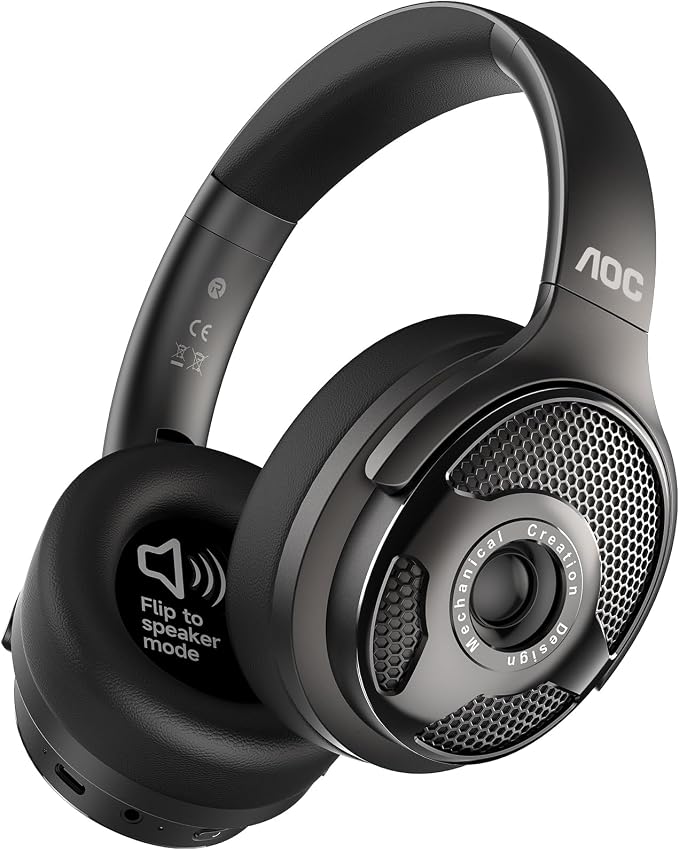 AOC Wireless Headphones for TV, TV Headphones Wireless for Seniors, 2.4GHz Plug and Play Transmitter for No Audio Delay, 48H Battery Over Ear Headset with Bluetooth 5.4