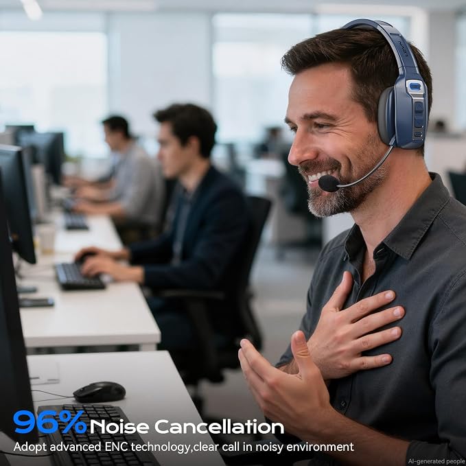 LEVN Bluetooth Headset with Microphone, Trucker Bluetooth Headset with AI Noise Cancelling & Mute Button, Wireless On-Ear Headphones 60 Hrs Working Time, for Trucker Home Office Remote Work Zoom