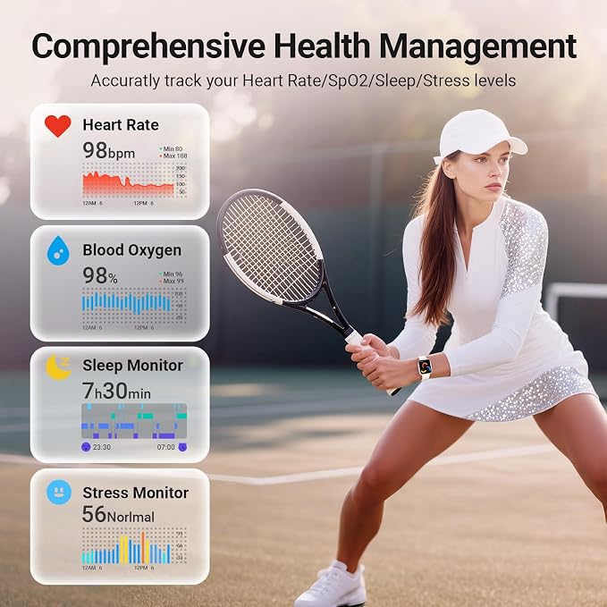 Smart Watches for Women/Men Android iPhone, [1.85" AMOLED Screen] Smartwatch Fitness Tracker 3ATM Waterproof with Bluetooth Calls, AI Control, Heart Rate/SpO2/Sleep Monitor, 7 Days Battery