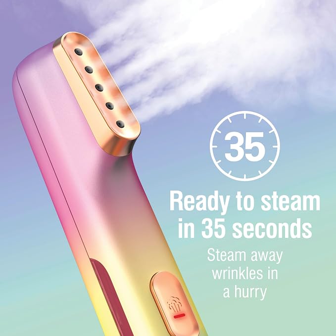 CHI VIBES Compact Garment Steamer for Clothes, Portable Handheld Travel Steamer, 800 Watts, 35-Second Heat-Up, 5 Minutes Continuous Steam, Wrinkle Remover, Pink