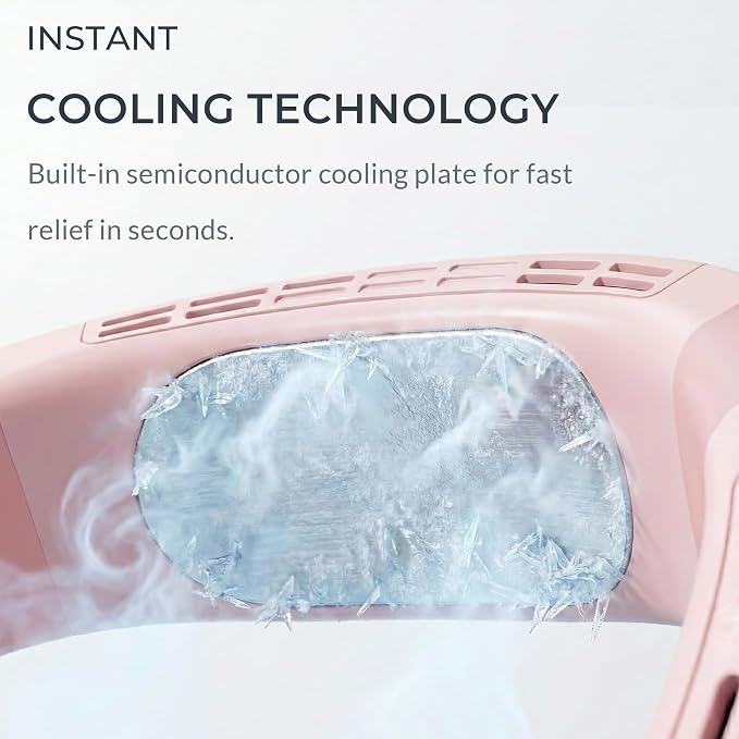 Neck Fan - Portable Personal Fan with Cooling Plate,Operated Wearable Rechargeable Fan with 5200mAh Lithium Battery,Neck Air Conditioner,3 Cooling Level&3 Speeds Level,Gifts for Women Men(Pink)
