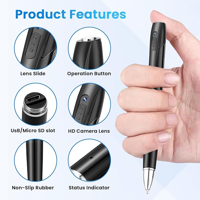 1080P HD Spy Camera, 64GB Mini Body Cam, Hidden Cameras, Mini Camera, Rechargeable Small Pocket Cam, Suitable for Feetings, Classrooms, Business Negotiations