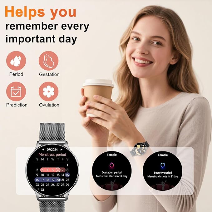 Jugeman Smart Watch for Women, Womens Watch with 24/7 Health Tracking, Bluetooth Calls, Step Heart Rate Sleep Monitor, IP68 Waterproof Wrist Smartwatch for Work Sports, Gift for Women (Silver)