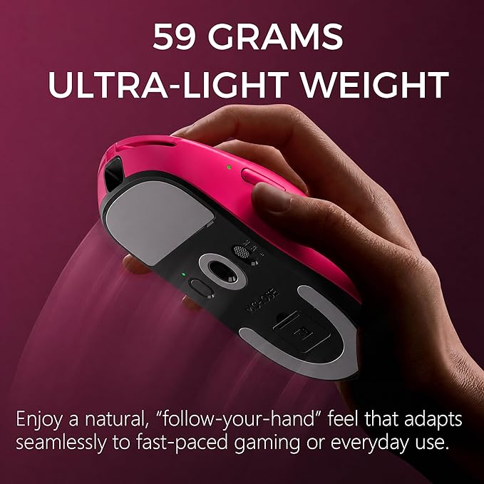 MCHOSE A7 V2 Ultra Wireless Gaming Mouse, 59g Ultra-Lightweight with PAW3950TI Custom Sensor to 42K DPI, Wired/Wireless Dual 8K Polling Rate, 130 Hour Battery Life & Tri-Mode Connectivity - Rose Red