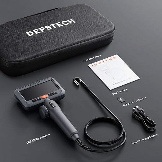 DEPSTECH 10FT Articulating Endoscope Camera with Light: Dual Lens Two-Way Articulated Industrial Borescope with 4.5" Screen and Snake Cable, Inspection Camera Automotive Tool for Wall, Pipe, Mechanic