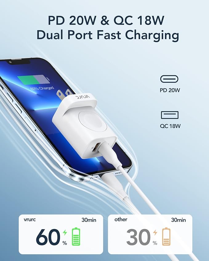 VRURC Charger for iPhone & Apple Watch, Portable Travel Charger for Multi Devices
