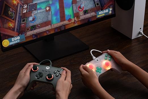 8BitDo Ultimate Mini Wired Controller for Xbox with RGB Lighting Fire Ring, Hall Effect Joysticks and Triggers, for Xbox Series X|S, Xbox One, Windows 10/11 - Officially Licensed (Translucent White)