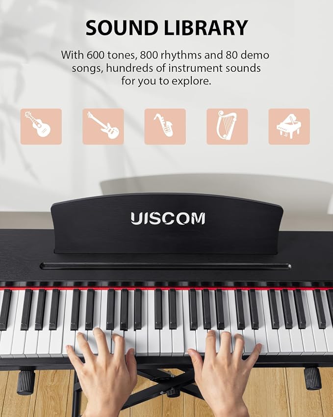 UISCOM 88 Key Digital Piano Keyboard for Beginners - Full Size Semi Weighted Wooden Electric Piano Set with Stand, Triple Pedal, Headphone,Carry Bag - Supports USB-MIDI Connecting (Wood Grain Black)