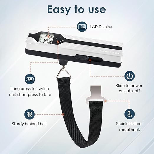 Battery-Free Luggage Scale – No Batteries Needed, Portable Digital Hanging Suitcase Weight Scale for Air Travel & Checked Bags, 110lb/50kg, LCD Display, Compact Travel Accessory