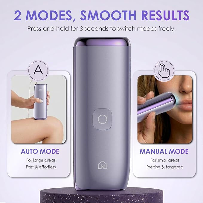 IPL Laser Hair Removal Device for Women & Men, 25J Sapphire Ice Cooling for Nearly Painless Hair Removal, Visible Hair Reduction in 2 Weeks, Skin Sensor & Auto Flash for Full Body,Violet