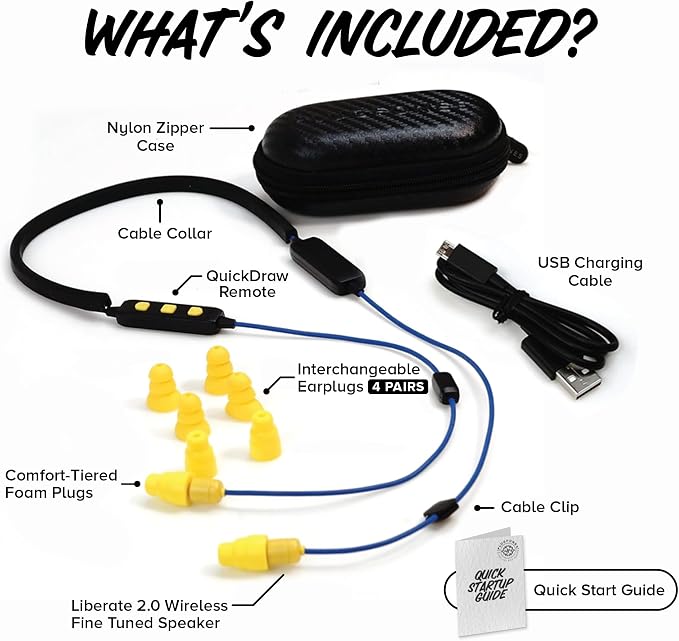 Plugfones Liberate 2.0 Wireless Bluetooth in-Ear Earplug Earbuds- 29NRR Noise Reduction Headphones with Noise Isolating Mic and Controls (Blue & Yellow)