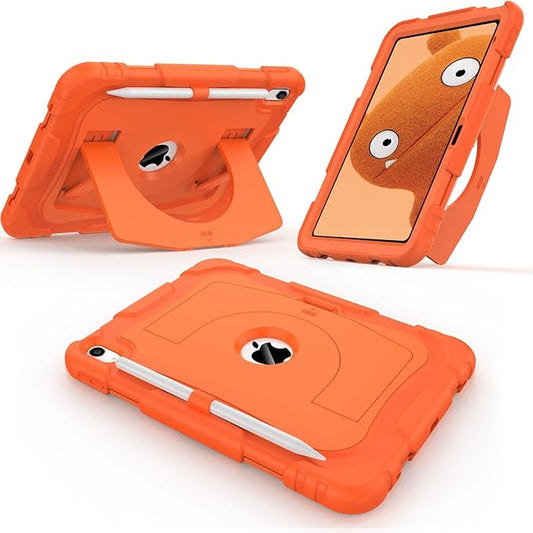 CCMAO Case for iPad 11 inch (A16) 2025/ iPad 10th Generation 2022 (10.9 inch) with Durable Kickstand, Pencil Holder, Hybrid Heavy Duty Shockproof Protective Case for iPad 11/10 Gen, Orange