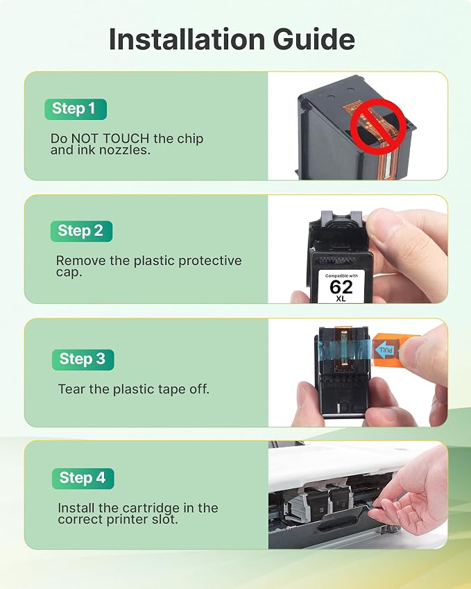 62XL Ink Cartridges Black and Color Replacement for HP Ink 62 for HP 62XL Ink Cartridge Combo Pack Fit for Envy 5540 5544 5545 5660 5664 7640 7645 OfficeJet 200 250 250 5740 8040 Series | N9H64FN