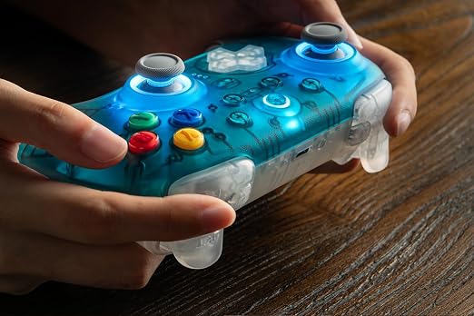 8BitDo Ultimate 2 Wireless Controller for Windows PC, Apple, Steam & Android, Gaming Controller with TMR Joysticks, Hall/Tactile Triggers, Motion Control, RGB Fire Ring, 1000Hz Polling Rate, Clear Blue