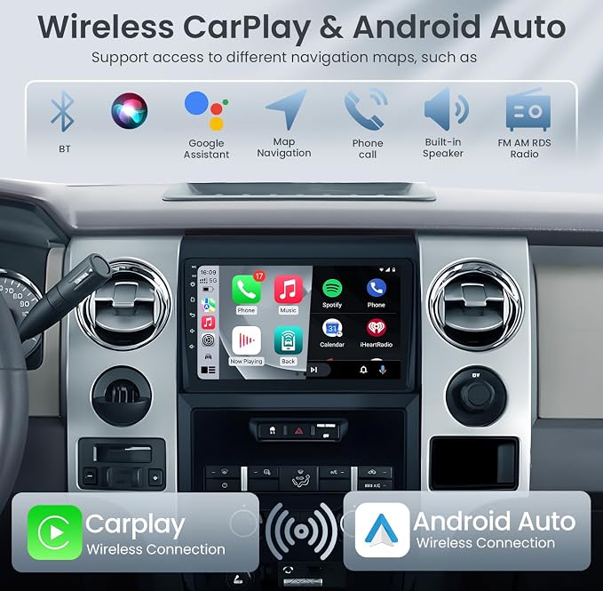 8 Core 4+32G Car Radio for Ford F150 2009-2014: Upgrade 9 Inch Touchscreen Stereo with Wireless CarPlay Android Auto 5GWiFi GPS Bluetooth SWC FM RDS Mirror Link Backup Camera
