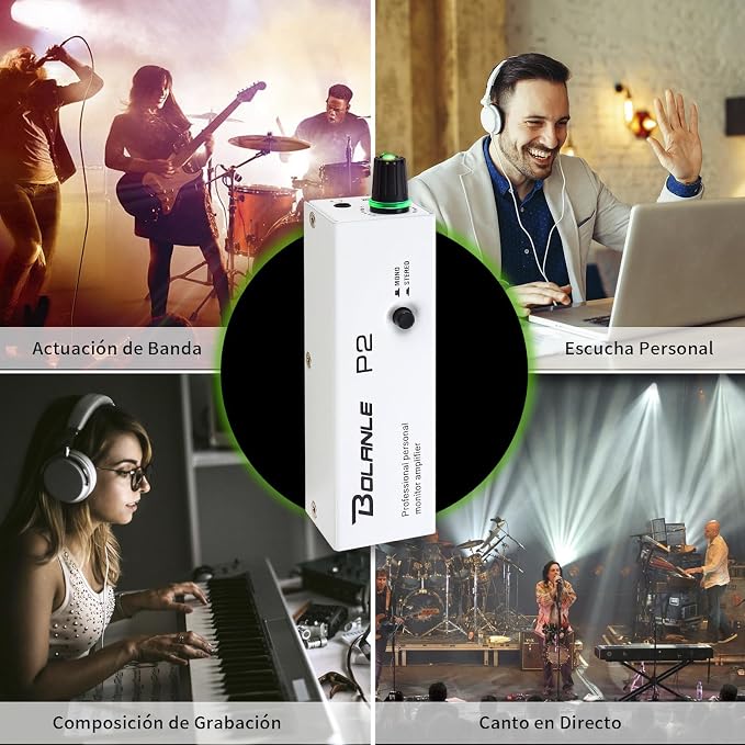 Bolanle P2 Portable in-Ear Monitor Amplifier, Professional Headphone Amp with XLR/TRS Input, Stereo/Mono Switch for Keyboardists, Drummers, Guitar, Bass Players