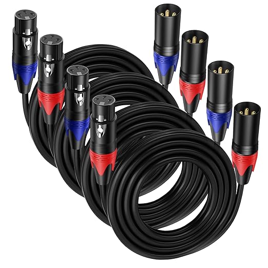 4 Pack, 25 FT XLR Male to XLR Female Cable Professional Balanced Microphone Lead Male to Female Cables, Extension Mic Cable Cord
