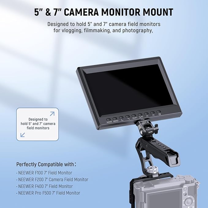 NEEWER Field Monitor Mount Holder with Cold Shoe 360° Swivel 180° Tilt Anti Twist Screw Compatible with Atomos Ninja 5" & 7" Camera Monitor, SmallRig Camera Cage, MA019