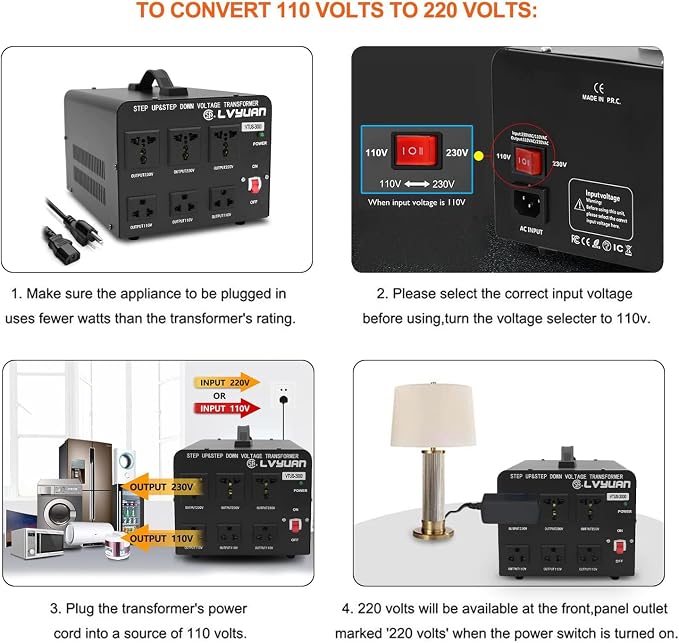 Cantonape Voltage Transformer Converter 3000 Watt Step Up/Down Convert from 110-120 Volt to 220-240 Volt and from 220-240 Volt to 110-120 Volt with 3 US Outlets, 3 Universal Outlets