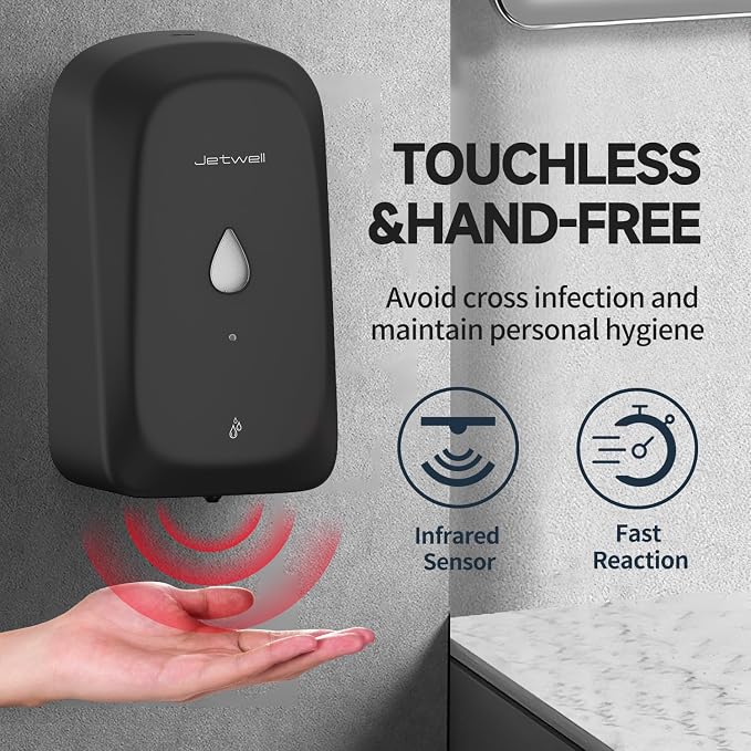 JETWELL Automatic Touch-Less Wall Mount Soap Dispenser and Multifold Paper Towel Dispenser Black