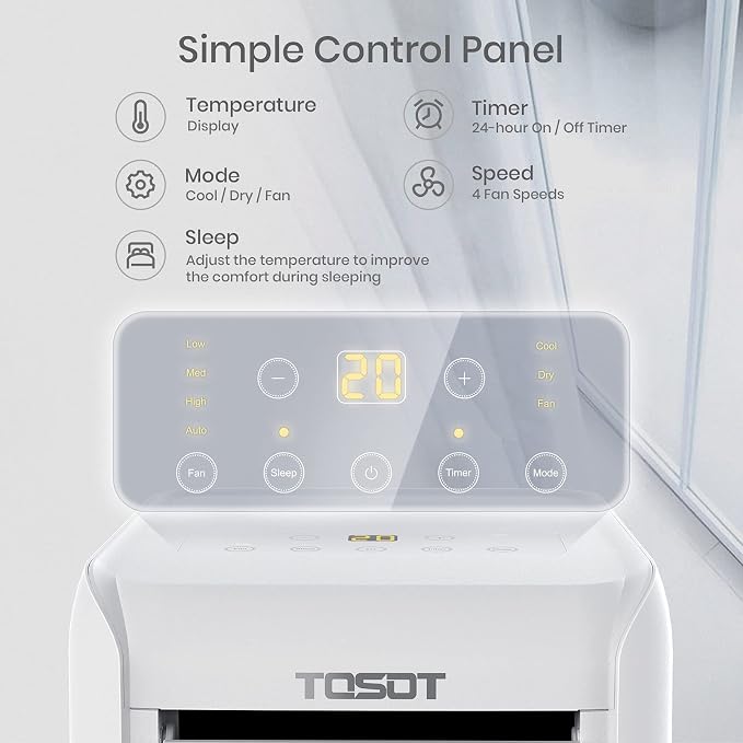 TOSOT 9,000 BTU Air Conditioner Easier to Install, Quiet and 3-in-1 Portable AC, Dehumidifier, Fan for Rooms up to 250 Sq Ft, Aovia Series, White