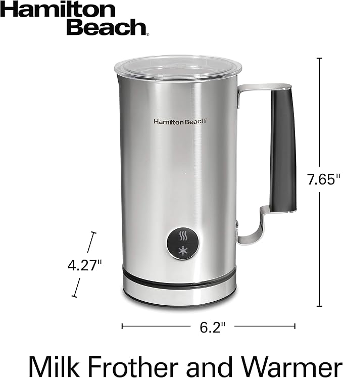 Hamilton Beach Electric Hot & Cold Milk Frother, Automatic Warmer & Steamer for Latte & Cappuccino, Stainless Steel (43560C)