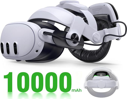 Battery Head Strap Accessories for Meta Quest 3/Quest 3S/Quest 2 - with Magnetic Hot-swappable & Detachable 10000mah Battery Pack, Comfortable VR Headset Strap for Oculus - MQ4003