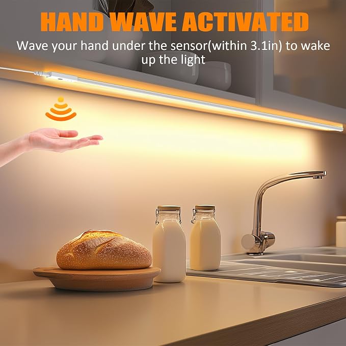 MY BEAUTY LIGHT 80in Smart Under Cabinet Lights, Handwave Sensor Under Counter Lights for Kitchen, 2700K-6500K 1090lm Stick-on Closet Light, Slim Cuttable Plug and Play Kitchen Lamp, 2 Rolls of 40in
