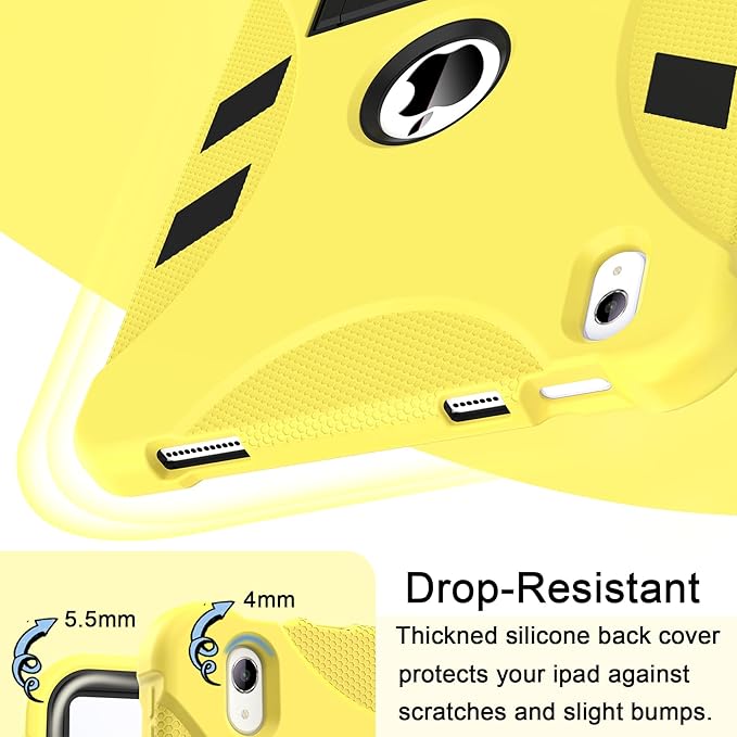 Rantice Military-Grade Tested Case for iPad (A16) 11th/10th Generation(2025/2022), Heavy Duty Shockproof Protective iPad Case with Kickstand & Pencil Holder & Child-Safe Design, Yellow+Black