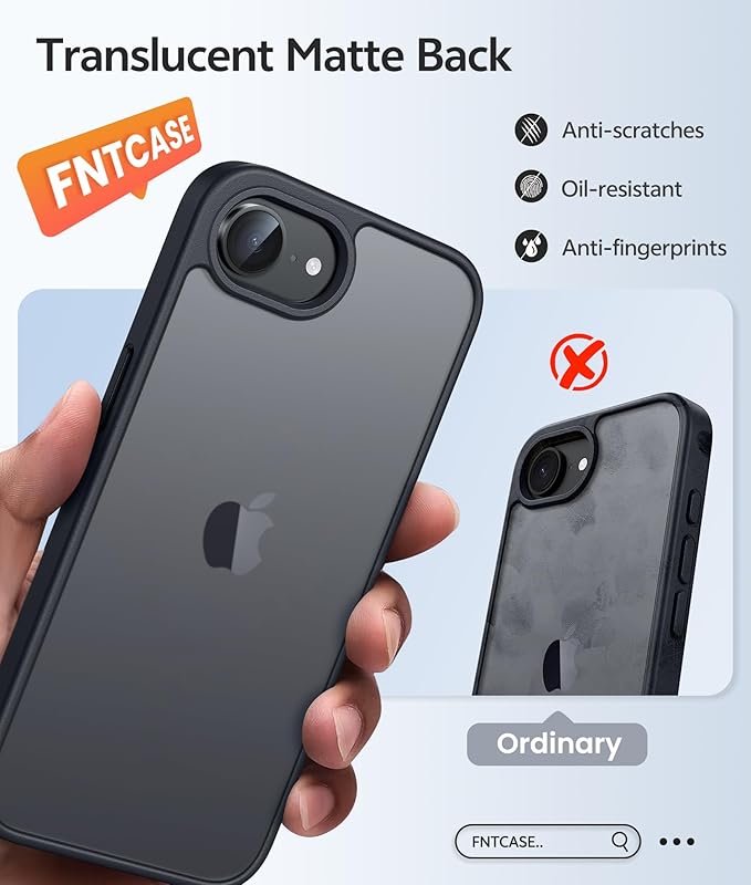 FNTCASE for iPhone 17e Case: iPhone 16e Phone Case [Compatible with Magsafe] Translucent Matte Cases with [Screen Protector] Military Grade Shockproof Protective Phone Cover - Matte Black