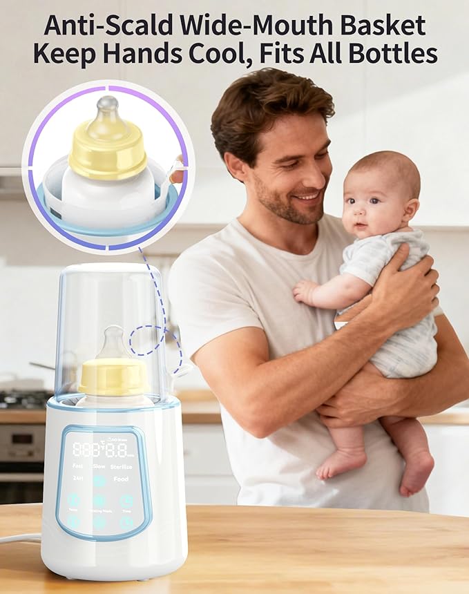12 in 1 Fast Baby Bottle Warmer with Even Heating No Hot Spots, Night Mode, Sterili-zing,Constant Temp Milk Warmer for Breastmilk & Formula, Fits All Bottles Blue