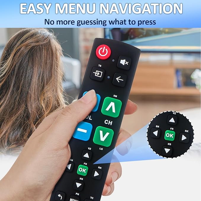 Big Button Universal Remote for All TV Remote, for All Samsung/LG/VIZIO/Sony/Hisense/Philips/Panasonic TVs and More
