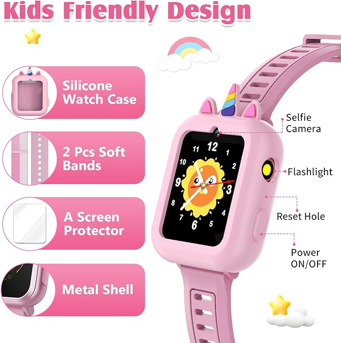Smart Watch for Kids with 39 Games,Camera,Video,Music Player,Recorder,Alarm,Pedometer,Flashlight,Stopwatch,HD Touch Screen,Borthday Gift Toy for Girls Ages 3-12(Pink)