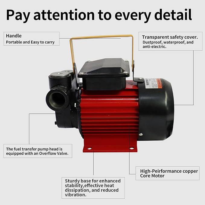 110V 16GPM Electric Fuel Transfer Pump Kit - Self-Priming Diesel/Kerosene/Bio Pump w/Auto Shut-Off Nozzle & Hose, Cast Iron/Aluminum Construction